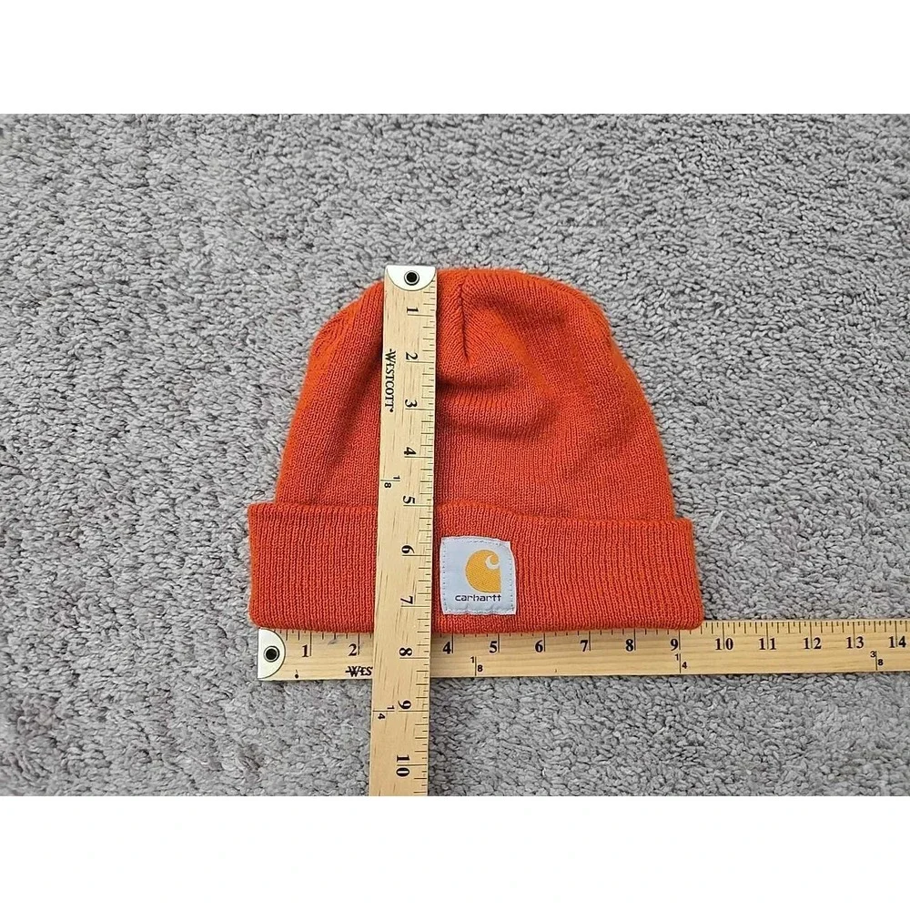 Carhartt‎ Beanie Mens OSFA Orange Logo Ribbed Knit Cuffed